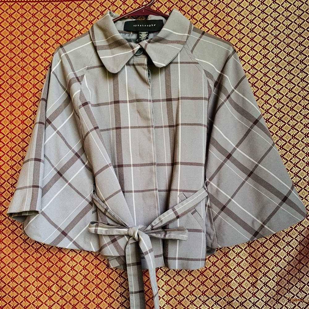 Apostrophe gray strips cape coat jackets